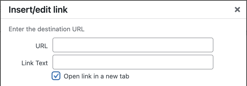 Insert/edit link dialogue option to open link in a new tab